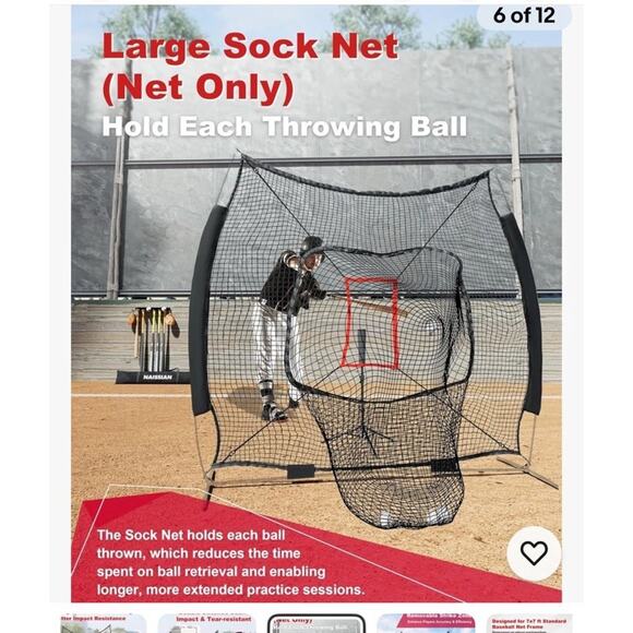 Baseball Batting Cage NET ONLY Adjustable Strike Zone for Kids Practice, 7X7 - Picture 5 of 9